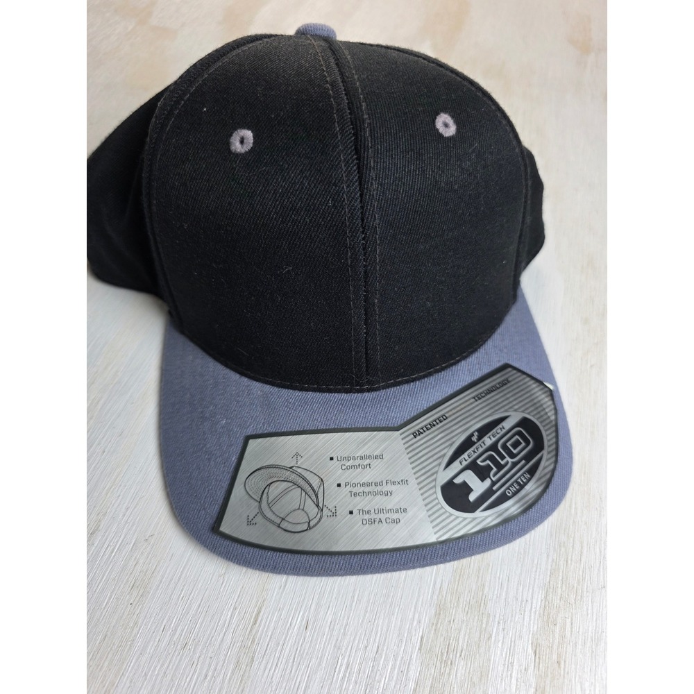 Yupoong Flexfit 110 One Ten Snapback Hat Black Grey Flat Brim Mens Cap OSFA